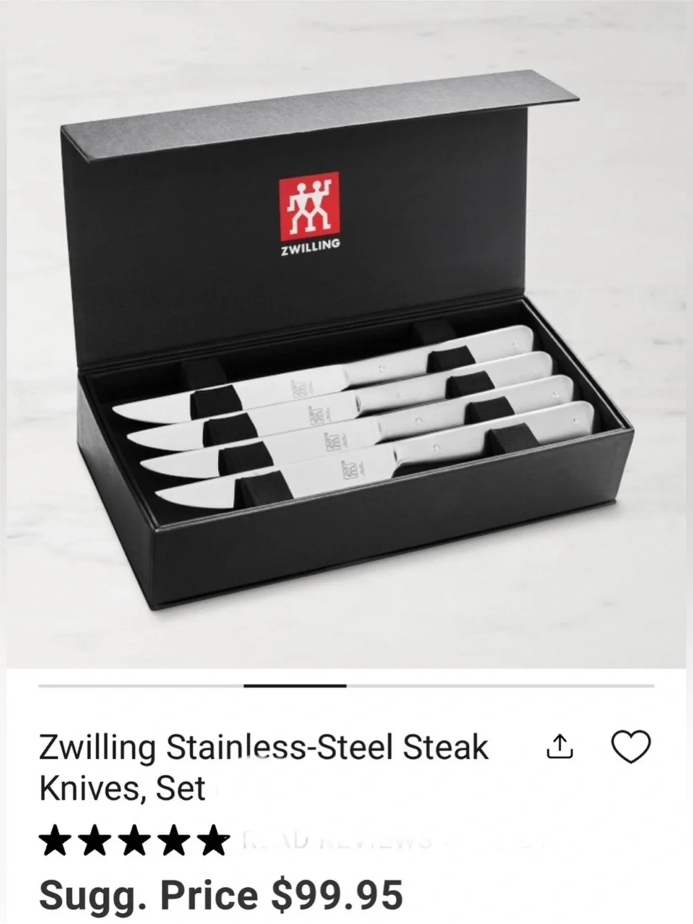 Williams Sonoma Zwilling Stainless Steel Steak Knife Set in Silver - 4-Piece
